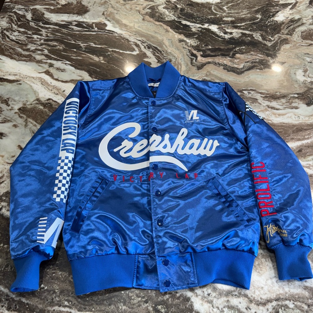 Crenshaw Victory Lap Satin bomber Jacket (Blue)